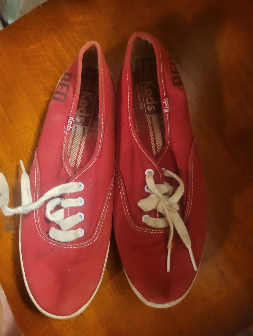 Taylor Swift Keds Red Canvas Lace-Up Sneakers with White Laces